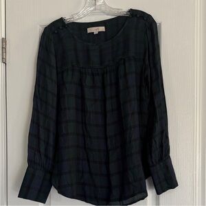 Loft Navy Green Plaid Blouse